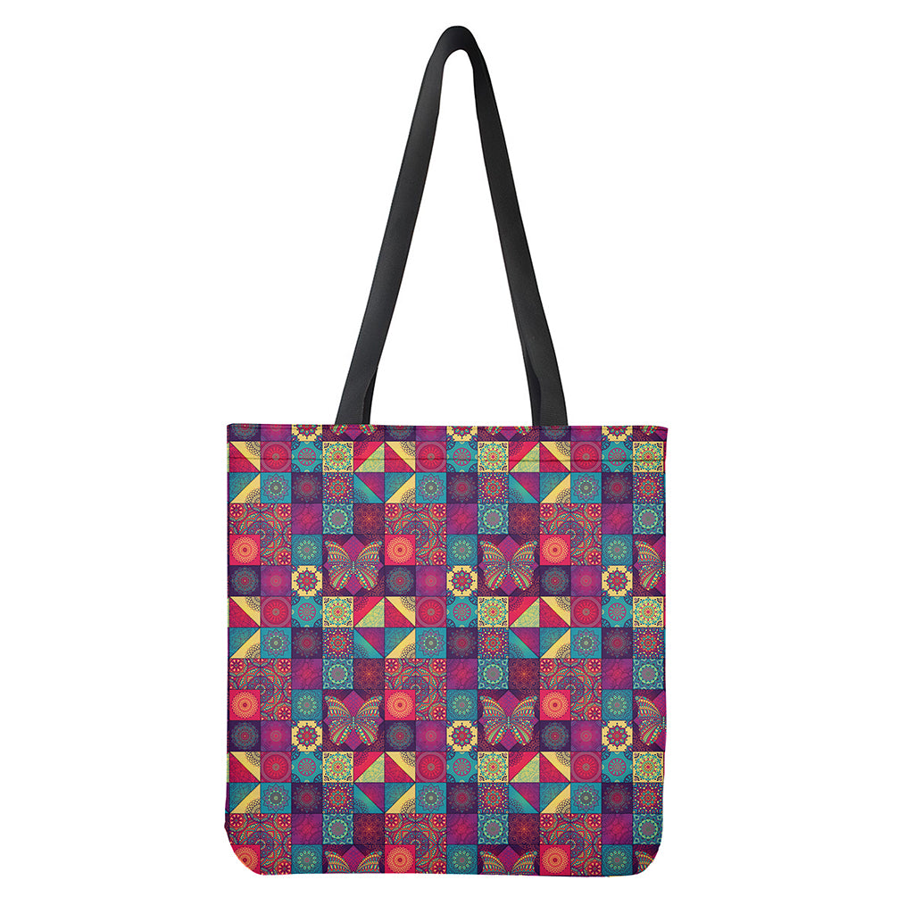 Bohemian Patchwork Pattern Print Tote Bag