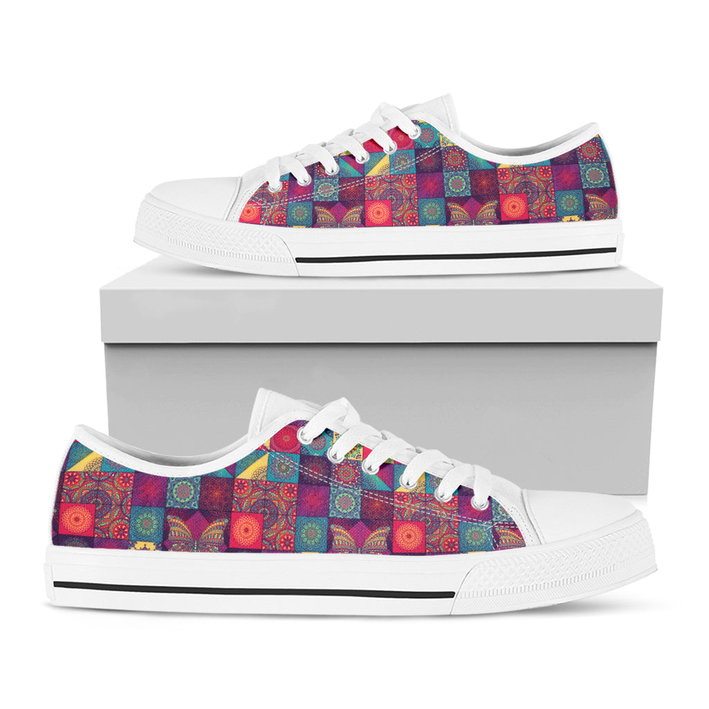 Bohemian Patchwork Pattern Print White Low Top Shoes