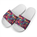 Bohemian Patchwork Pattern Print White Slide Sandals
