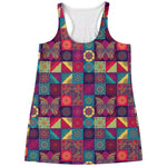 Bohemian Patchwork Pattern Print Women's Racerback Tank Top