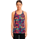Bohemian Patchwork Pattern Print Women's Racerback Tank Top