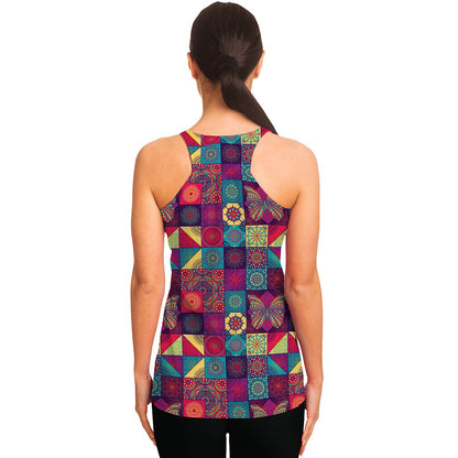 Bohemian Patchwork Pattern Print Women's Racerback Tank Top