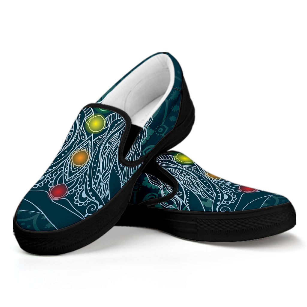 Bohemian Seven Chakras Print Black Slip On Shoes