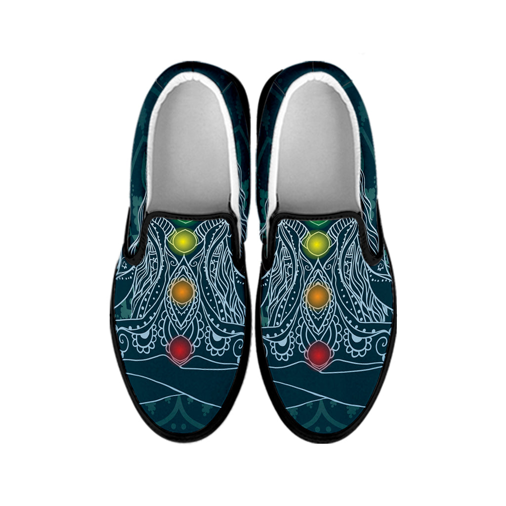 Bohemian Seven Chakras Print Black Slip On Shoes