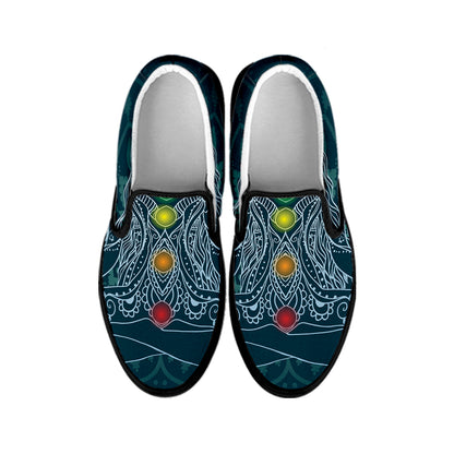Bohemian Seven Chakras Print Black Slip On Shoes