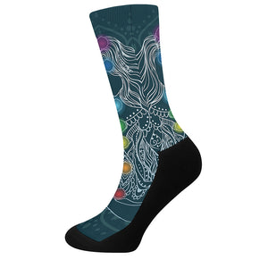 Bohemian Seven Chakras Print Crew Socks