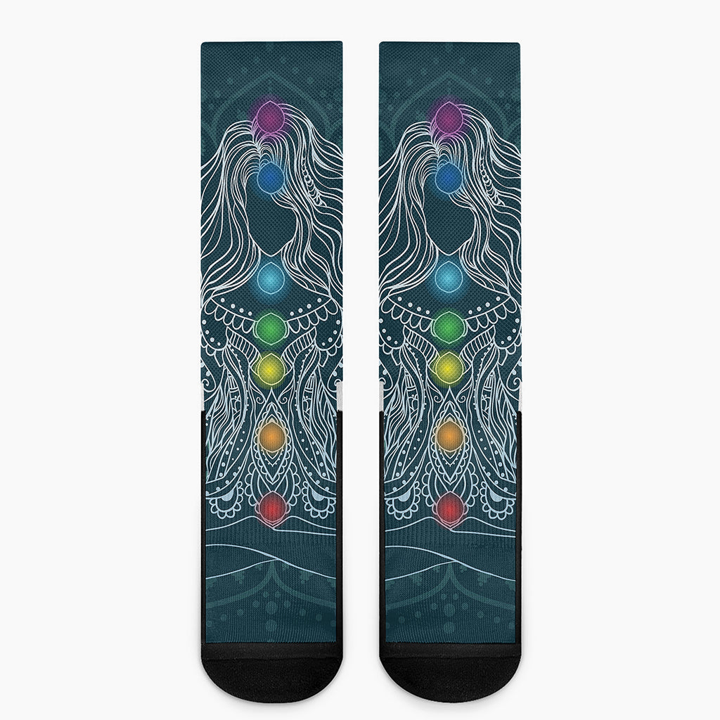 Bohemian Seven Chakras Print Crew Socks