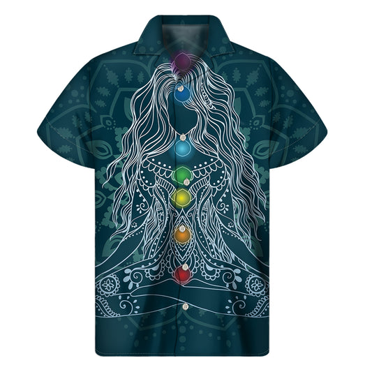 Bohemian Seven Chakras Print Men's Short Sleeve Shirt