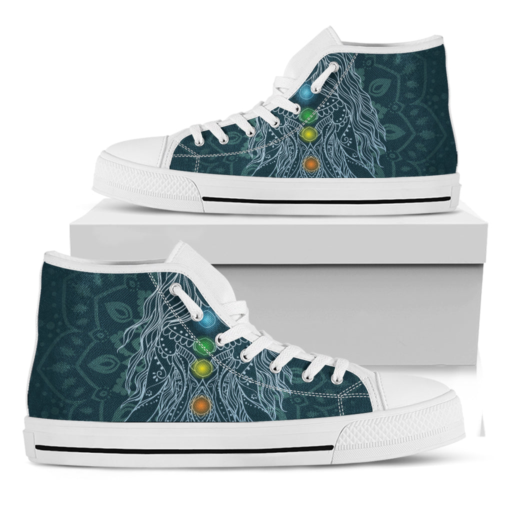 Bohemian Seven Chakras Print White High Top Shoes