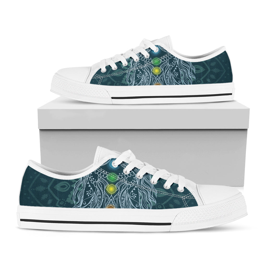Bohemian Seven Chakras Print White Low Top Shoes
