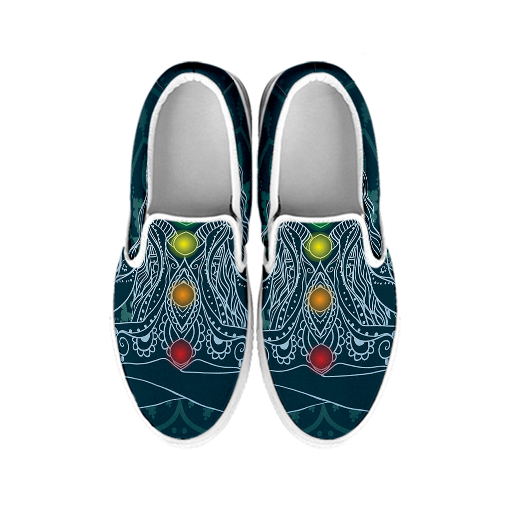 Bohemian Seven Chakras Print White Slip On Shoes