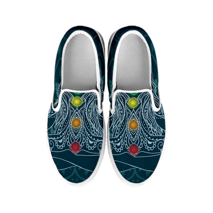 Bohemian Seven Chakras Print White Slip On Shoes
