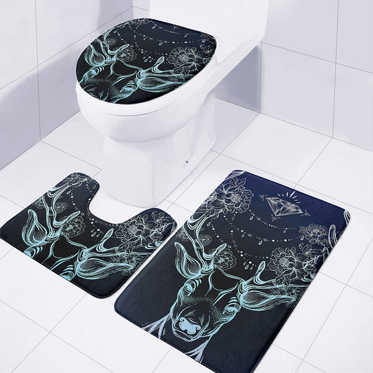 Bohemian Spiritual Deer Print 3 Piece Bath Mat Set