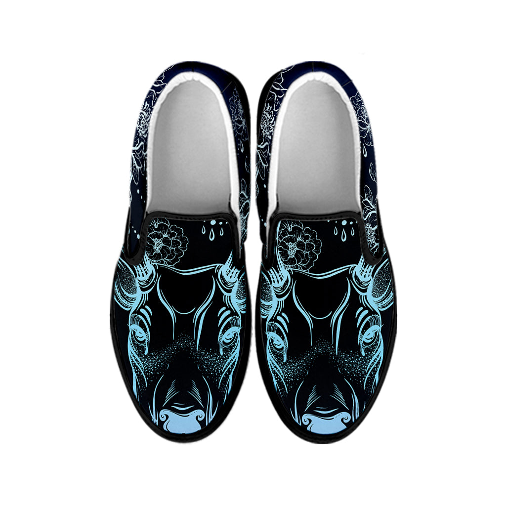 Bohemian Spiritual Deer Print Black Slip On Shoes