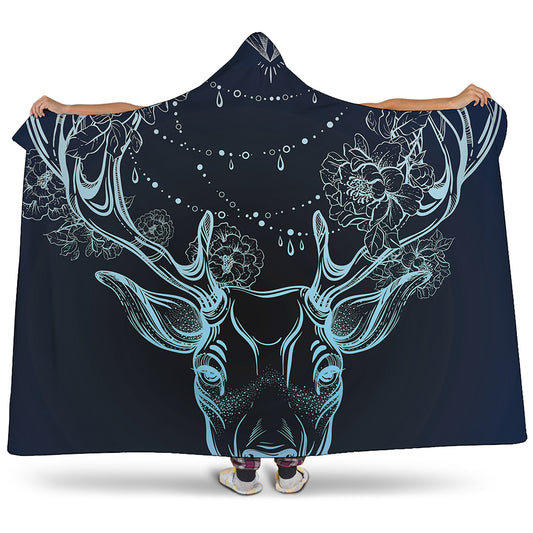Bohemian Spiritual Deer Print Hooded Blanket