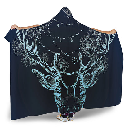 Bohemian Spiritual Deer Print Hooded Blanket