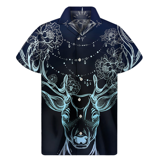 Bohemian Spiritual Deer Print Men's Short Sleeve Shirt