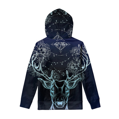 Bohemian Spiritual Deer Print Pullover Hoodie