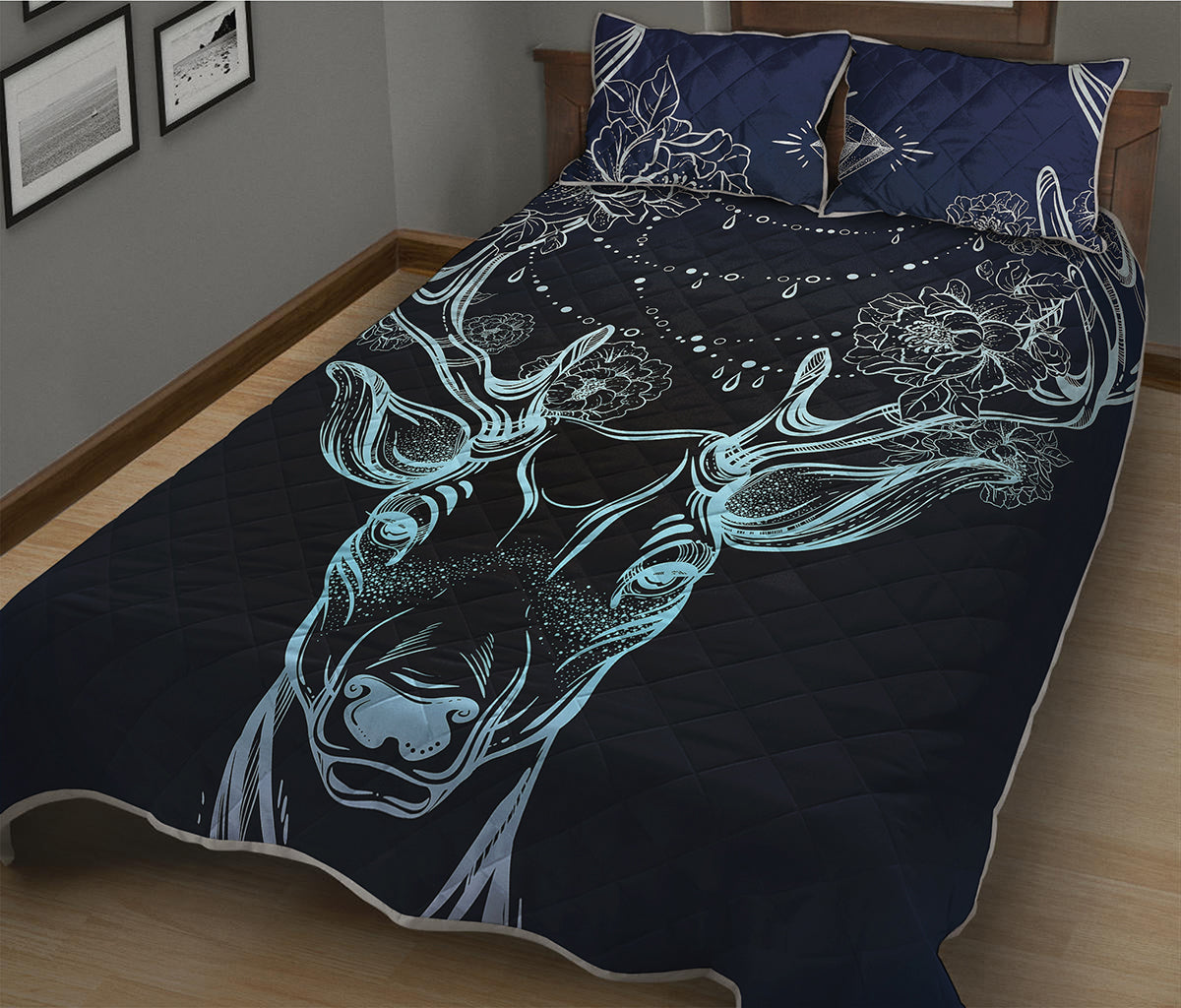 Bohemian Spiritual Deer Print Quilt Bed Set