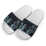Bohemian Spiritual Deer Print White Slide Sandals