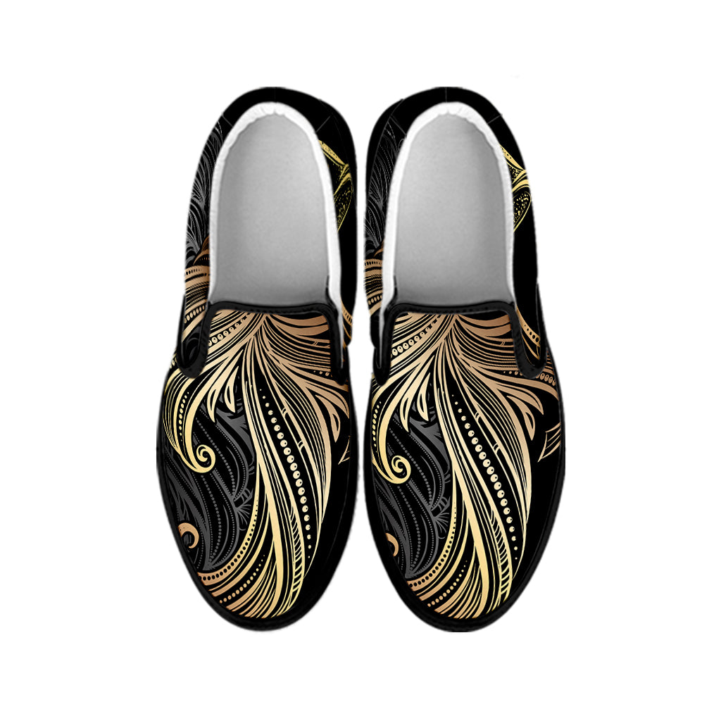 Bohemian Spiritual Fish Print Black Slip On Shoes