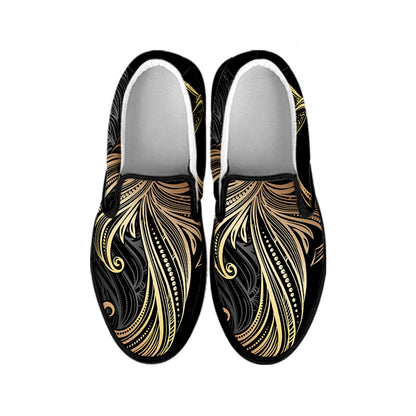 Bohemian Spiritual Fish Print Black Slip On Shoes