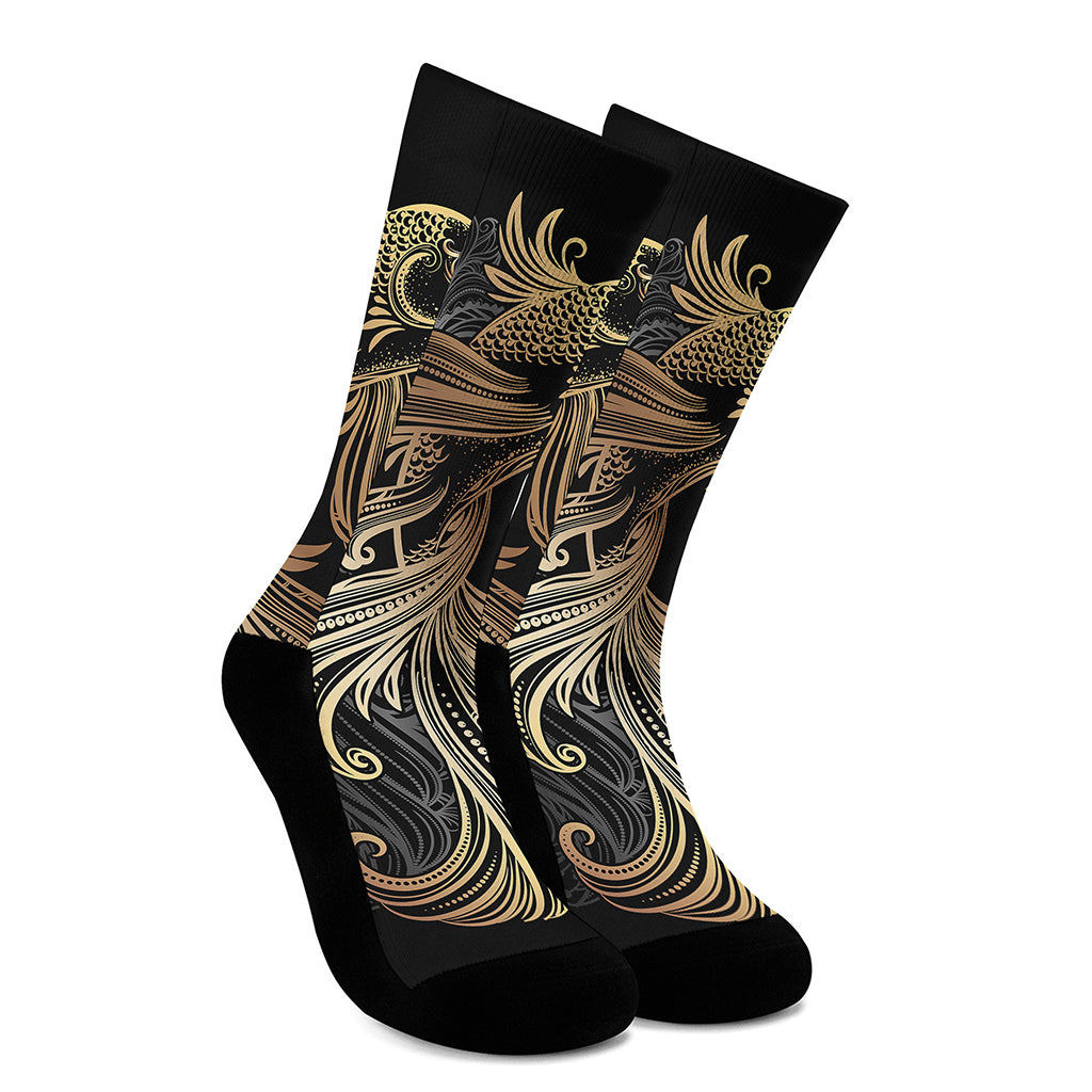 Bohemian Spiritual Fish Print Crew Socks