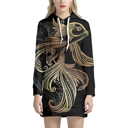 Bohemian Spiritual Fish Print Pullover Hoodie Dress