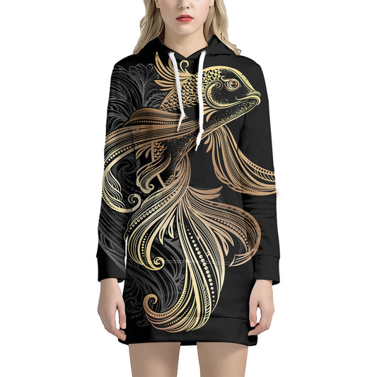 Bohemian Spiritual Fish Print Pullover Hoodie Dress