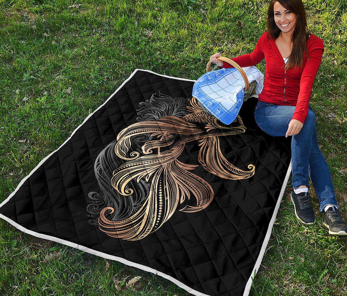 Bohemian Spiritual Fish Print Quilt