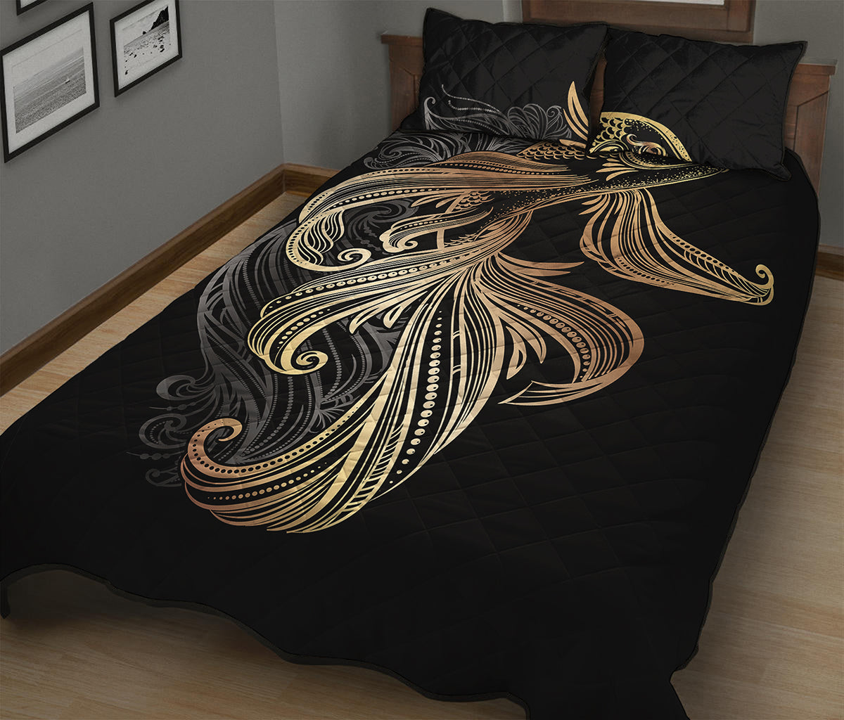 Bohemian Spiritual Fish Print Quilt Bed Set