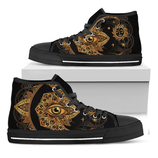 Bohemian Sun And Moon Print Black High Top Shoes