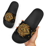 Bohemian Sun And Moon Print Black Slide Sandals