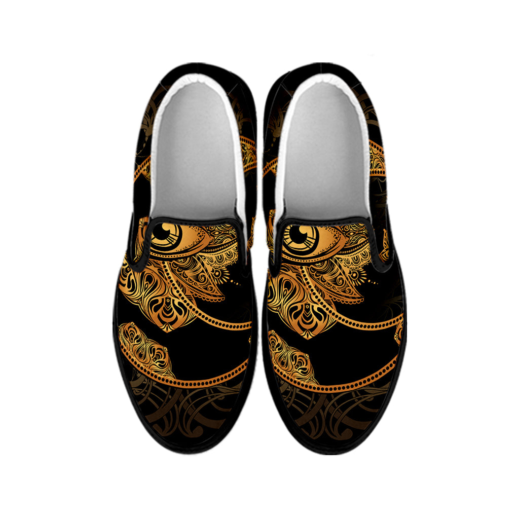 Bohemian Sun And Moon Print Black Slip On Shoes