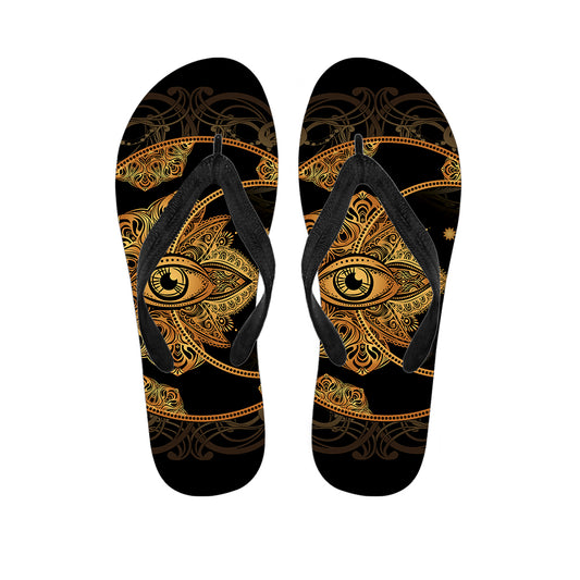 Bohemian Sun And Moon Print Flip Flops