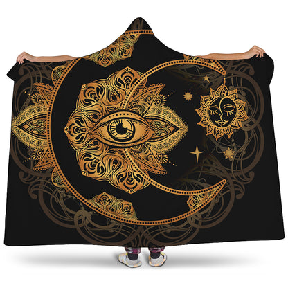 Bohemian Sun And Moon Print Hooded Blanket