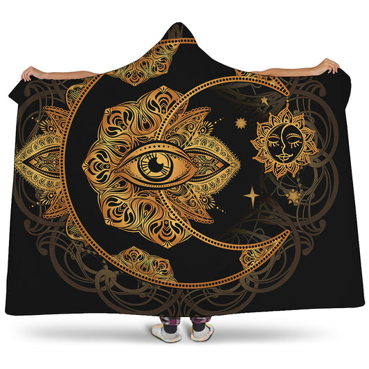 Bohemian Sun And Moon Print Hooded Blanket