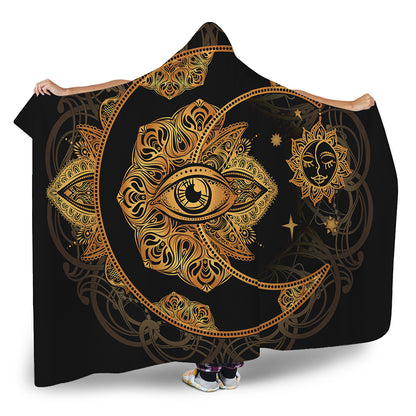 Bohemian Sun And Moon Print Hooded Blanket