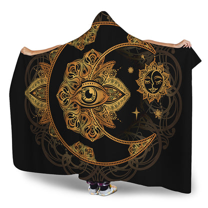 Bohemian Sun And Moon Print Hooded Blanket