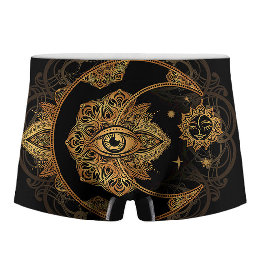 Bohemian Sun And Moon Print Men's Boxer Briefs
