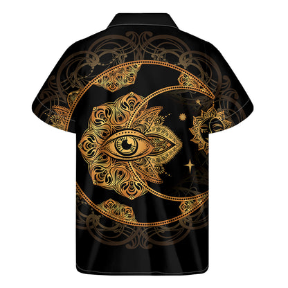 Bohemian Sun And Moon Print Men's Short Sleeve Shirt