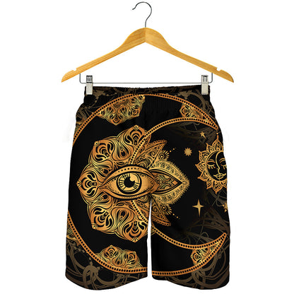 Bohemian Sun And Moon Print Men's Shorts