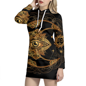 Bohemian Sun And Moon Print Pullover Hoodie Dress