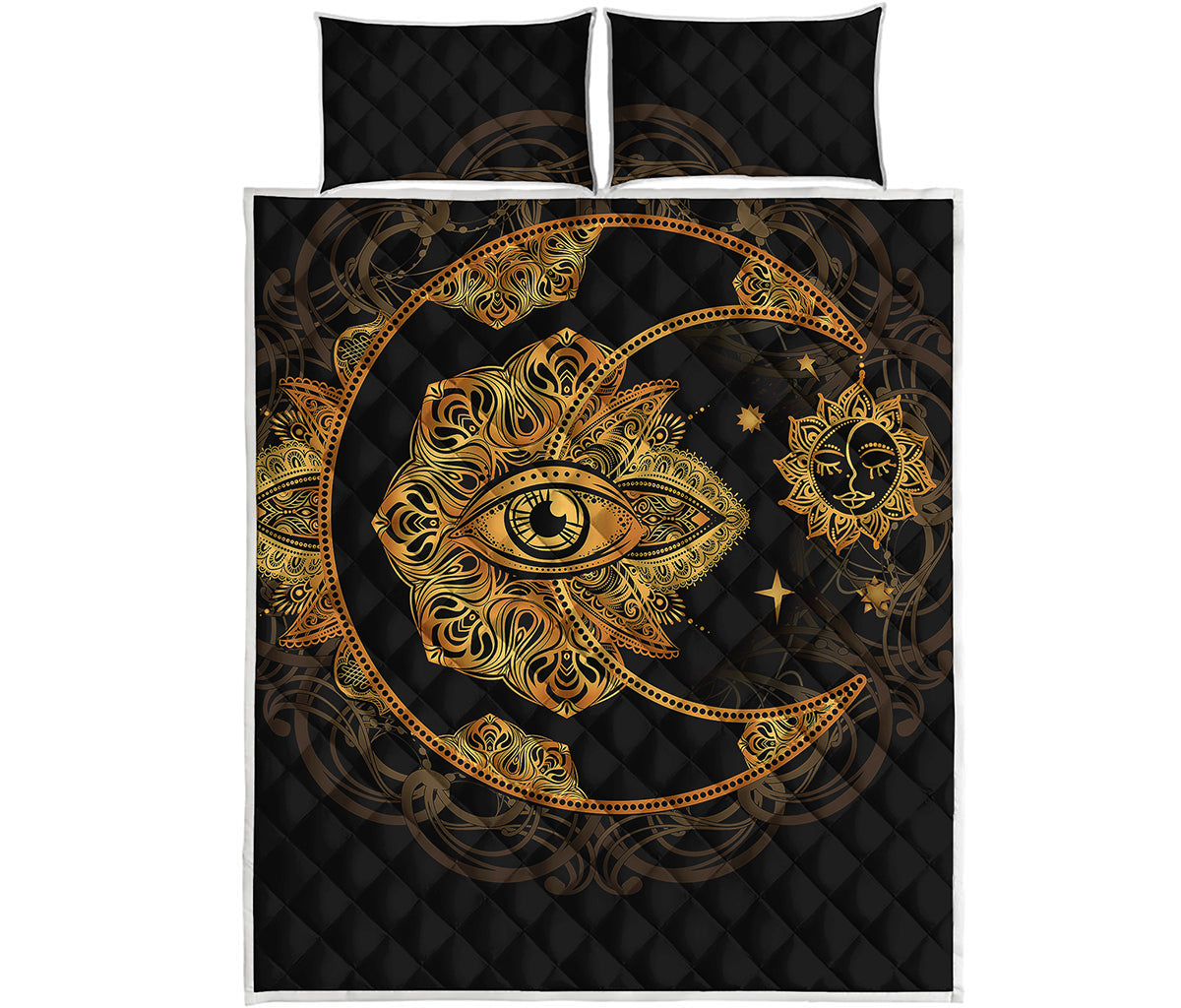 Bohemian Sun And Moon Print Quilt Bed Set