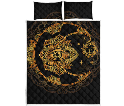 Bohemian Sun And Moon Print Quilt Bed Set