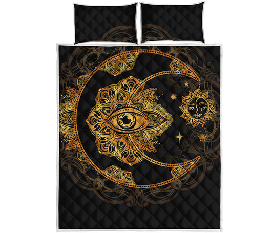 Bohemian Sun And Moon Print Quilt Bed Set