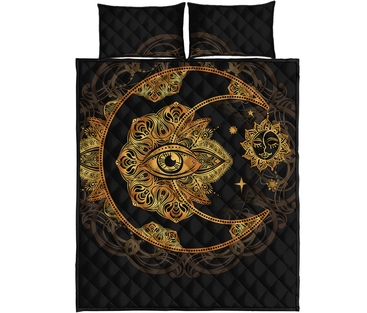 Bohemian Sun And Moon Print Quilt Bed Set
