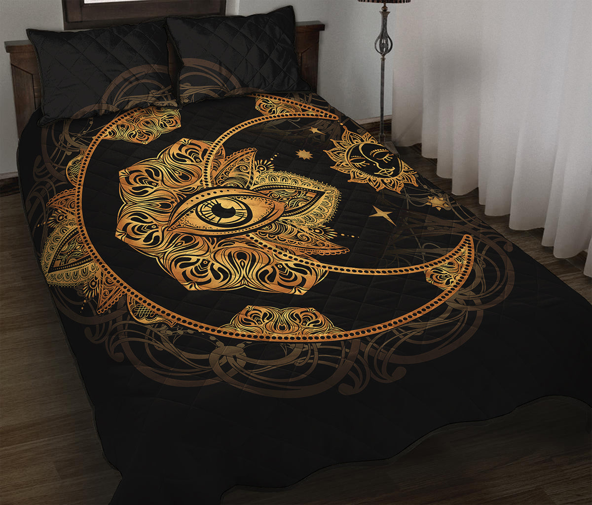 Bohemian Sun And Moon Print Quilt Bed Set