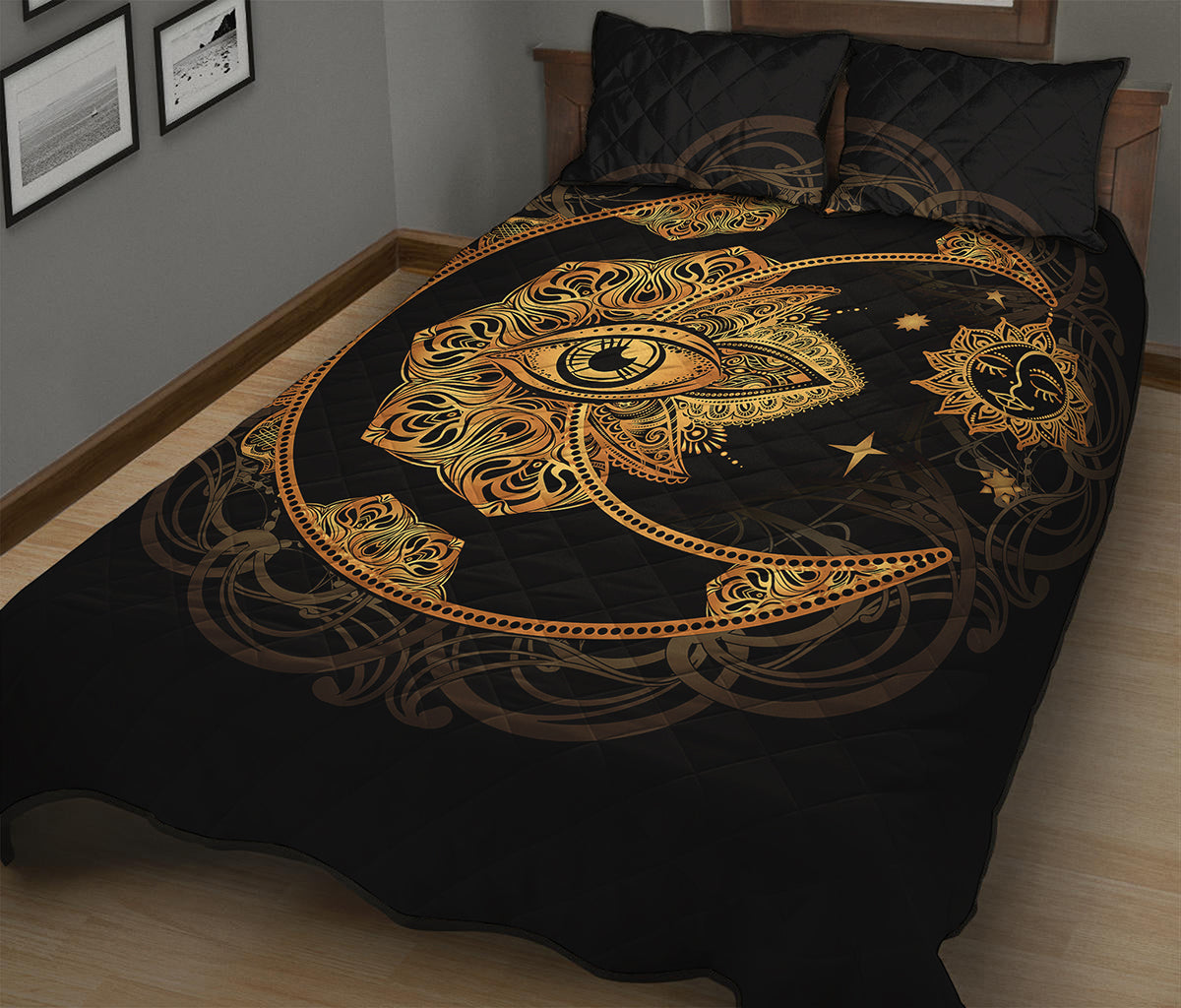 Bohemian Sun And Moon Print Quilt Bed Set