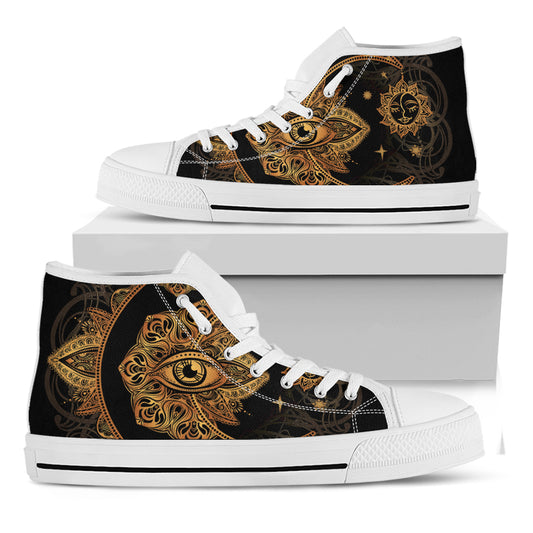 Bohemian Sun And Moon Print White High Top Shoes